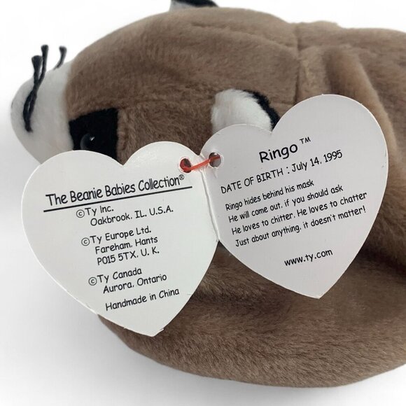 TY Beanie Babies "Ringo" The Raccoon 8" Plush Toy Collectible 1995 NWT - Picture 5 of 6